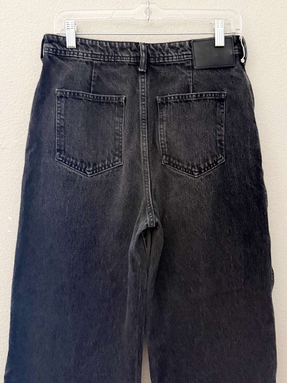 Moussy Vintage Elba Wide Leg Crop Jeans 27 Black Dark Denim Raw Hem Minimalist - Picture 8 of 10